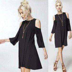 New TaROO NYC Black Cold Shoulder Swing Mini Dress